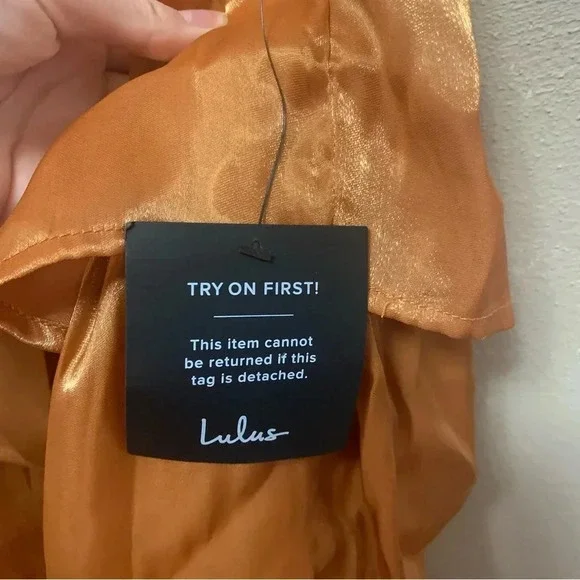 Lulus Sweet Excellence Shiny Rust Orange One-Shoulder Tiered Dress Medium NWT - Picture 13 of 15